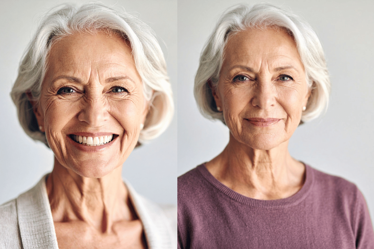 before and after platysma band treatment with neurotoxin showing neck relaxation and definition