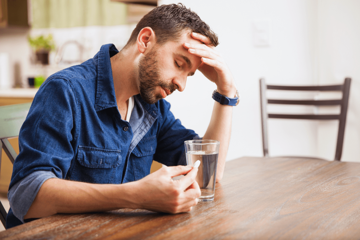 man with hand on head fighting symptoms of walking pneumonia